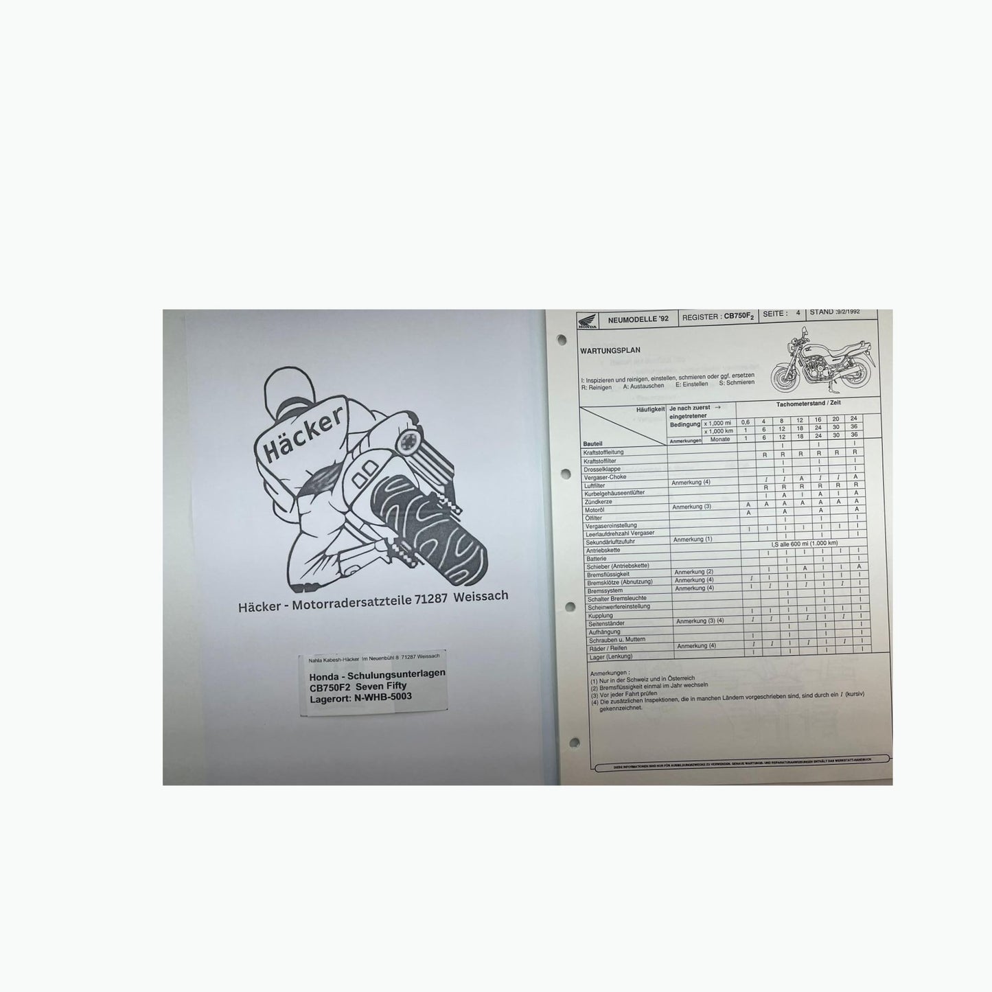 Honda Schulungs - Unterlagen CB750F2 CB 750 F2 Seven Fifty ab Baujahr 1993 für Sammler