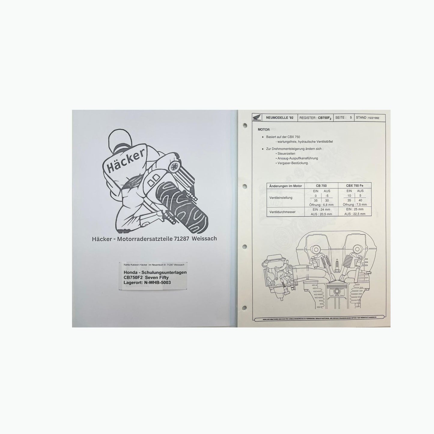 Honda Schulungs - Unterlagen CB750F2 CB 750 F2 Seven Fifty ab Baujahr 1993 für Sammler