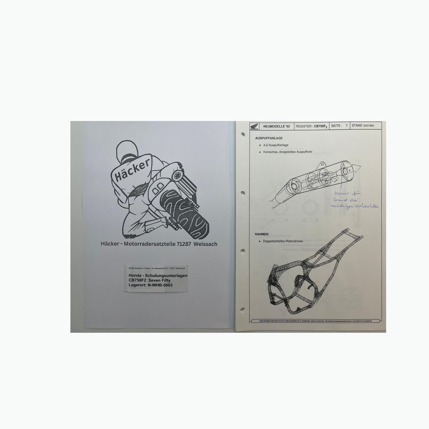 Honda Schulungs - Unterlagen CB750F2 CB 750 F2 Seven Fifty ab Baujahr 1993 für Sammler