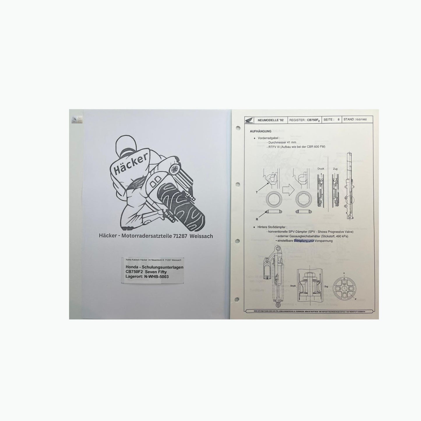 Honda Schulungs - Unterlagen CB750F2 CB 750 F2 Seven Fifty ab Baujahr 1993 für Sammler
