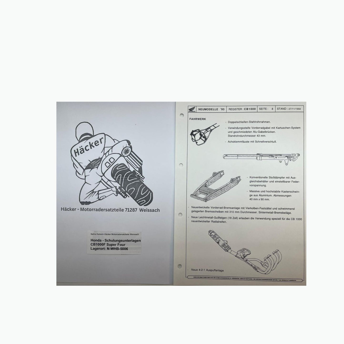 Honda Schulungs - Unterlagen CB1000F CB 1000 F Super Four ab Baujahr 1993 für Sammler