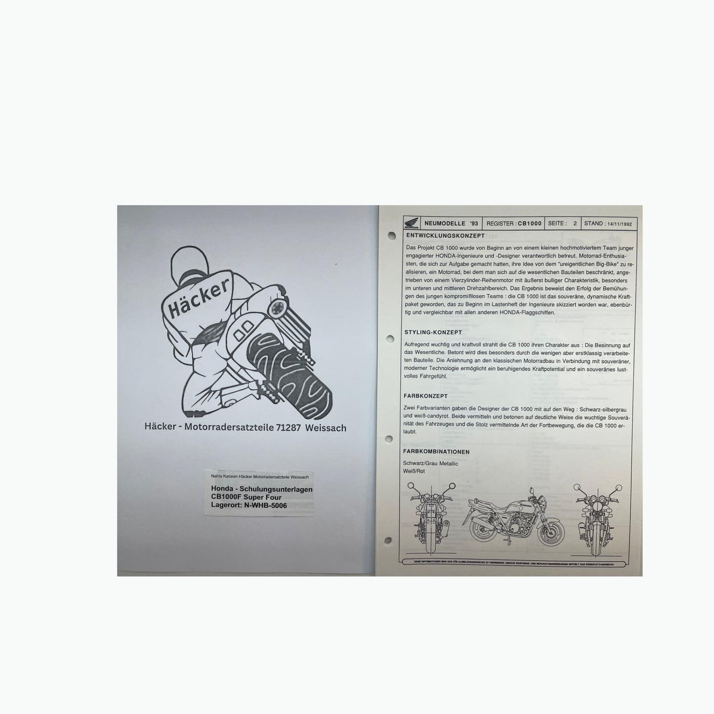 Honda Schulungs - Unterlagen CB1000F CB 1000 F Super Four ab Baujahr 1993 für Sammler