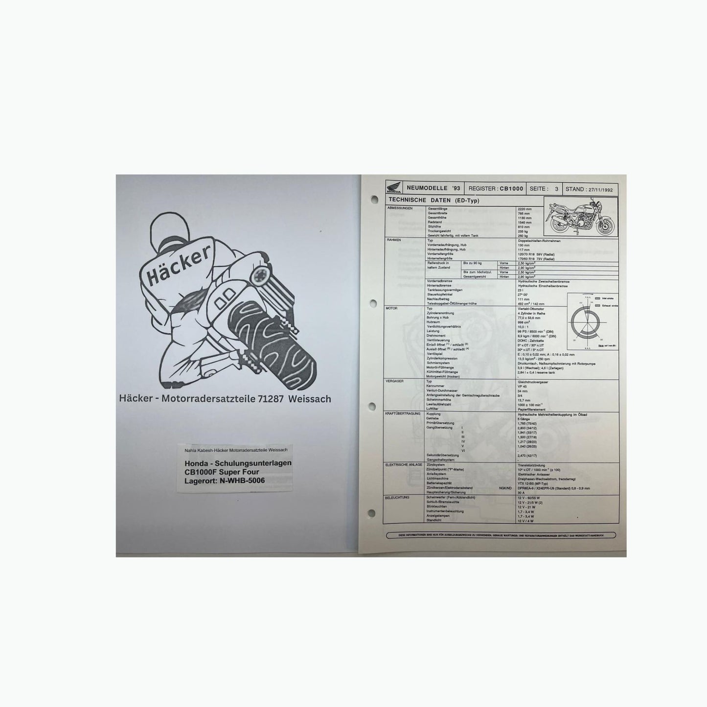 Honda Schulungs - Unterlagen CB1000F CB 1000 F Super Four ab Baujahr 1993 für Sammler