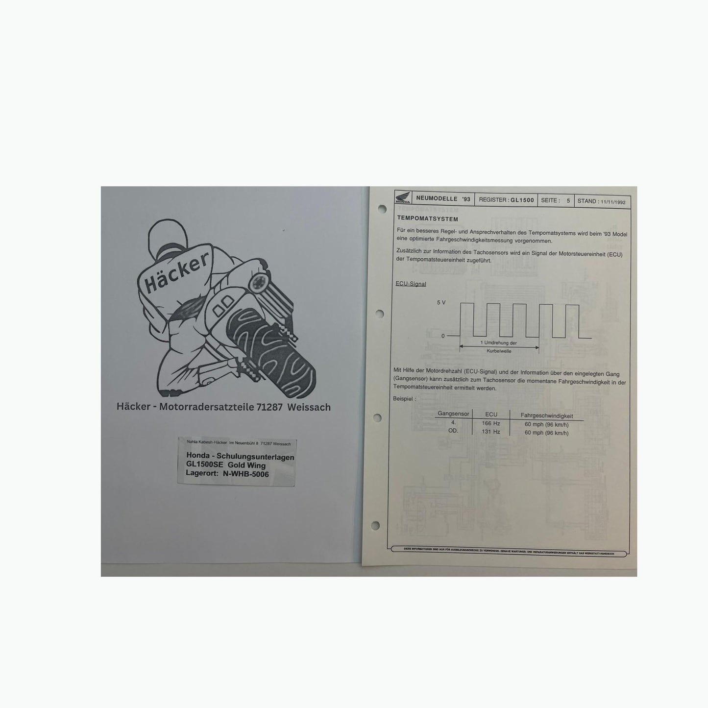 Honda Schulungs - Unterlagen GL1500SE GL 1500 SE Gold Wing ab Baujahr 1993 für Sammler