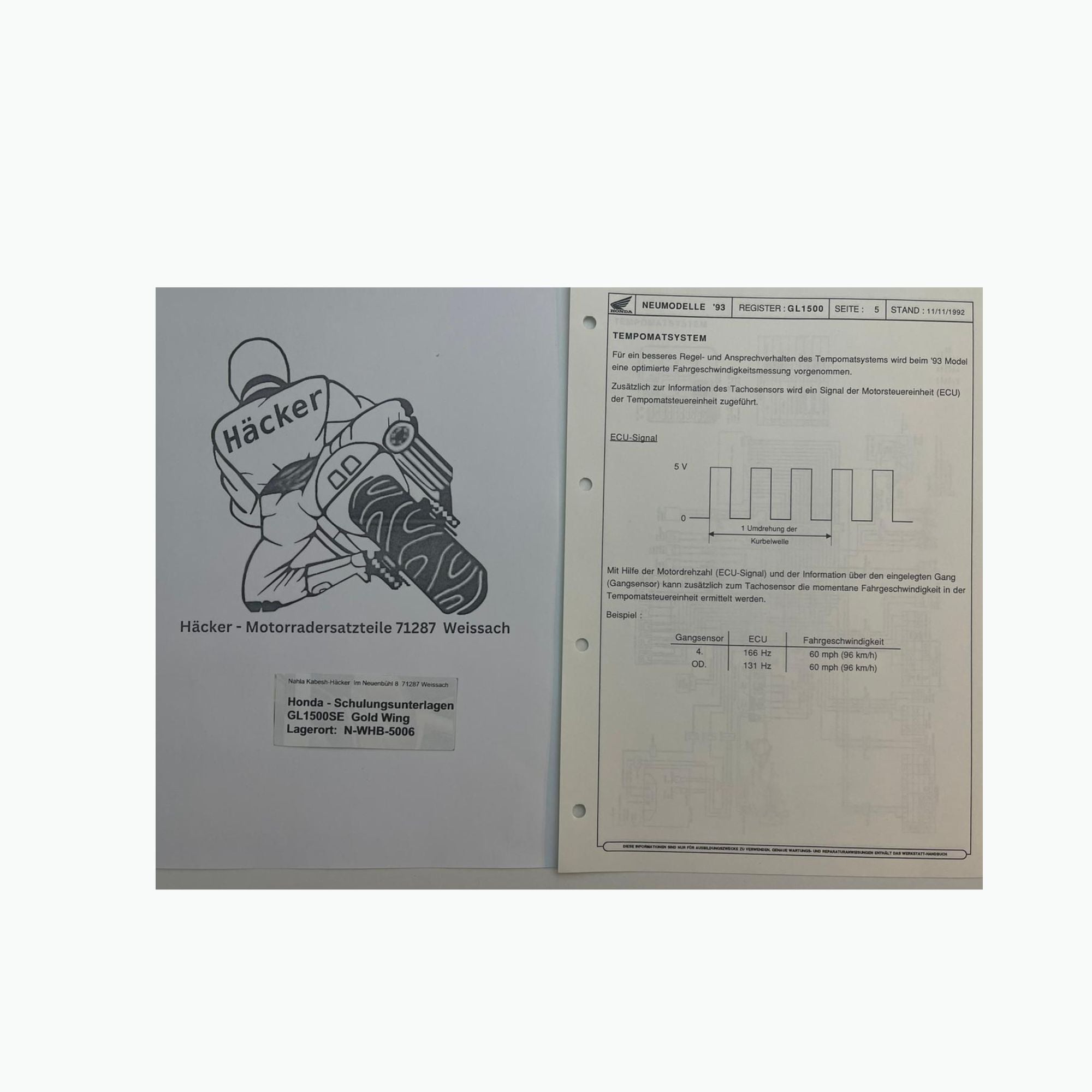 Honda Schulungs - Unterlagen GL1500SE GL 1500 SE Gold Wing ab Baujahr 1993 für Sammler