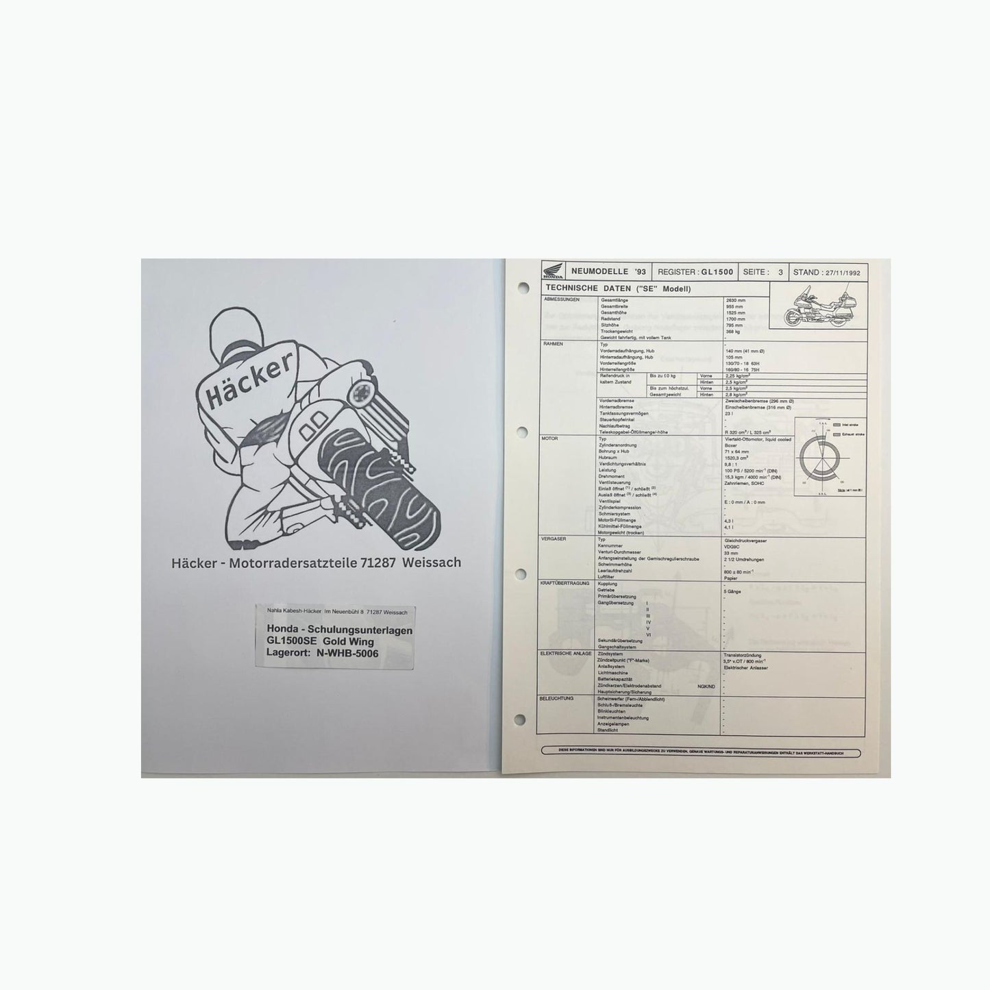 Honda Schulungs - Unterlagen GL1500SE GL 1500 SE Gold Wing ab Baujahr 1993 für Sammler