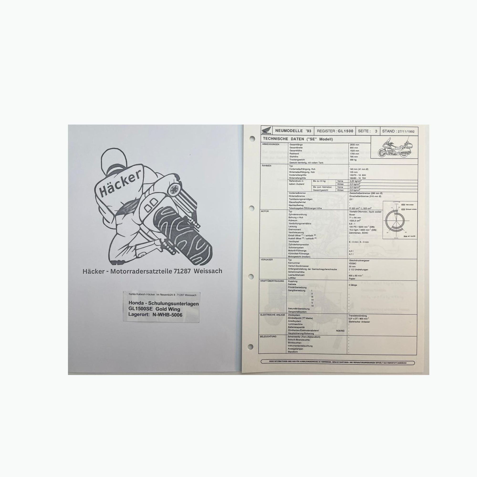 Honda Schulungs - Unterlagen GL1500SE GL 1500 SE Gold Wing ab Baujahr 1993 für Sammler