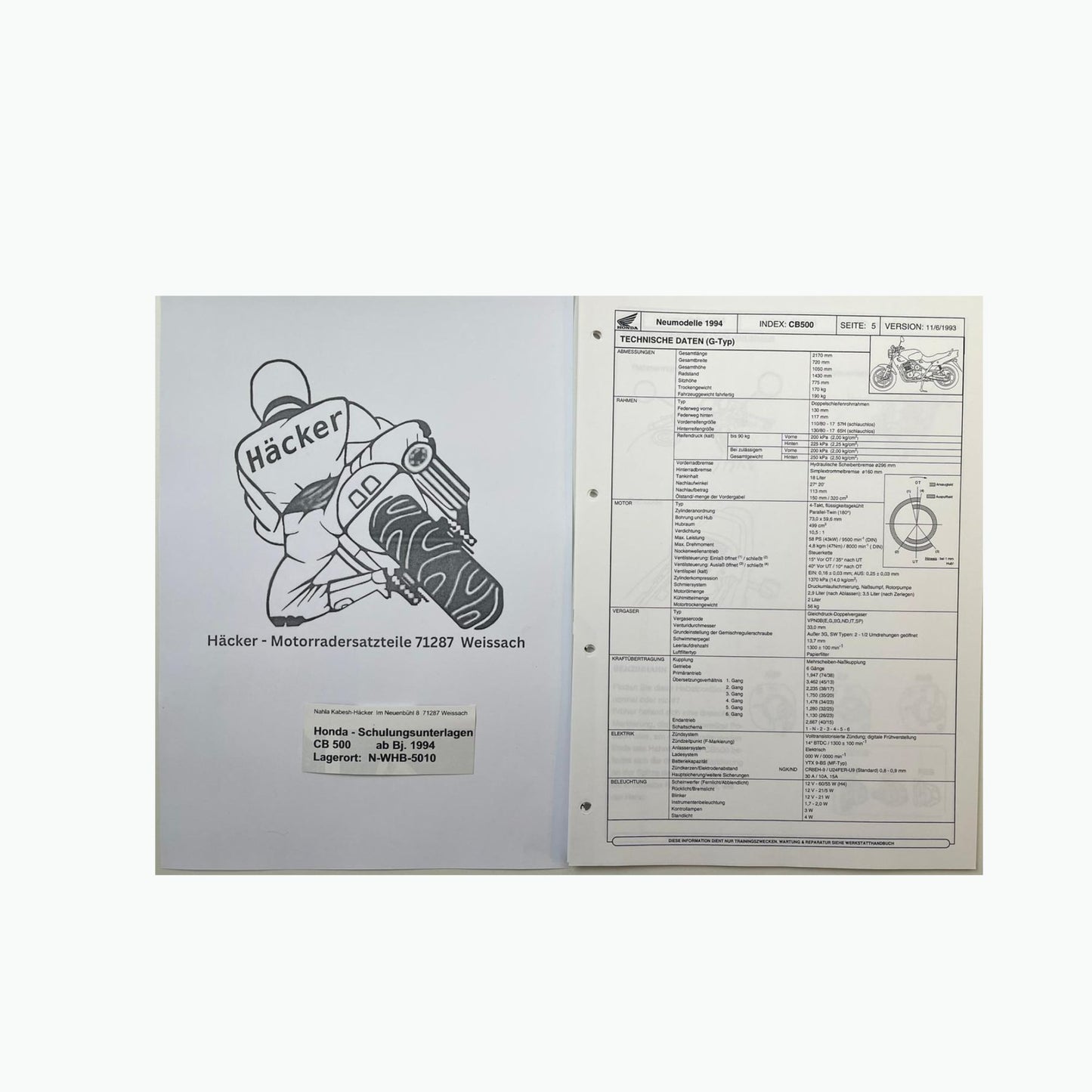 Honda Schulungs - Unterlagen CB500 CB 500 ab Baujahr 1994 für Sammler