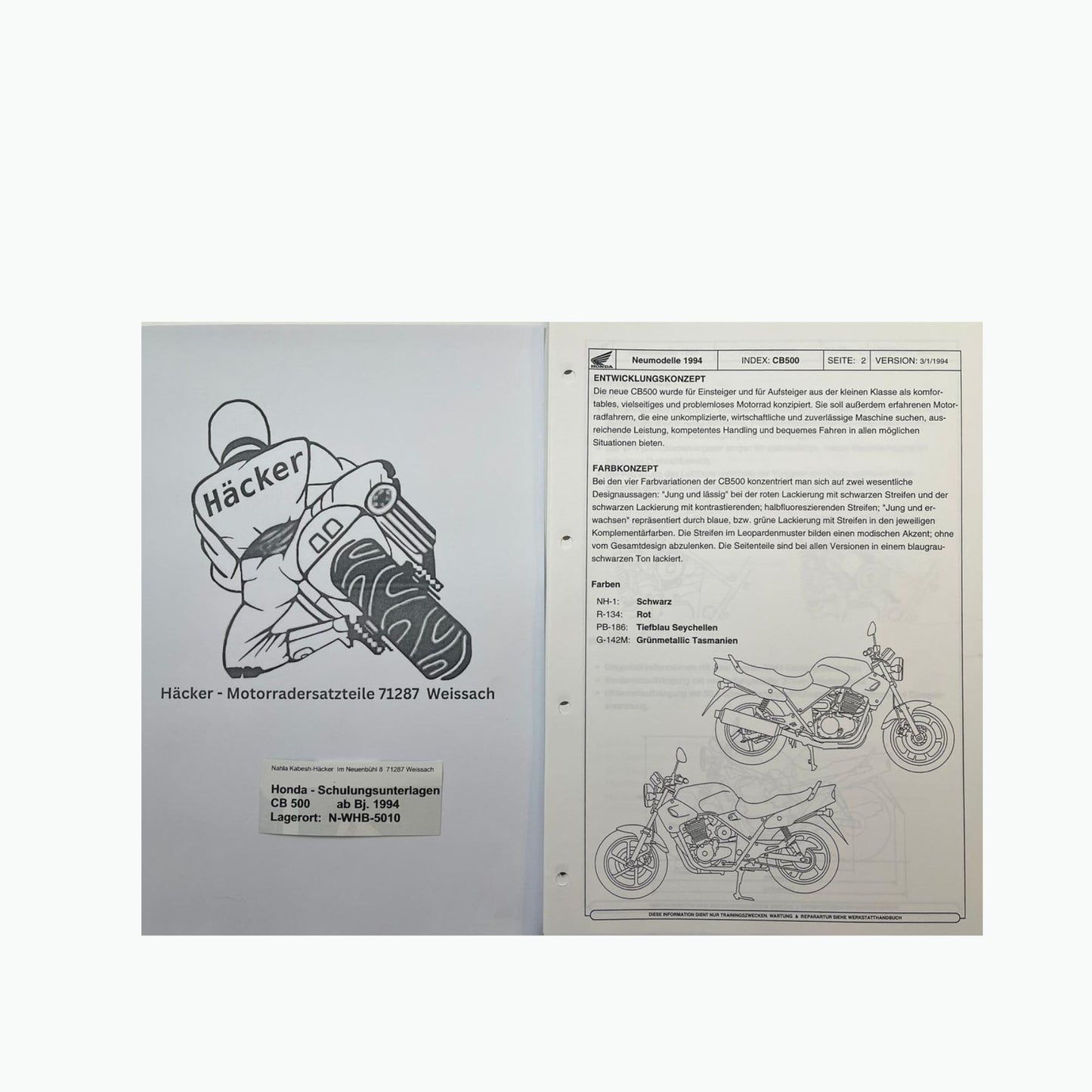 Honda Schulungs - Unterlagen CB500 CB 500 ab Baujahr 1994 für Sammler