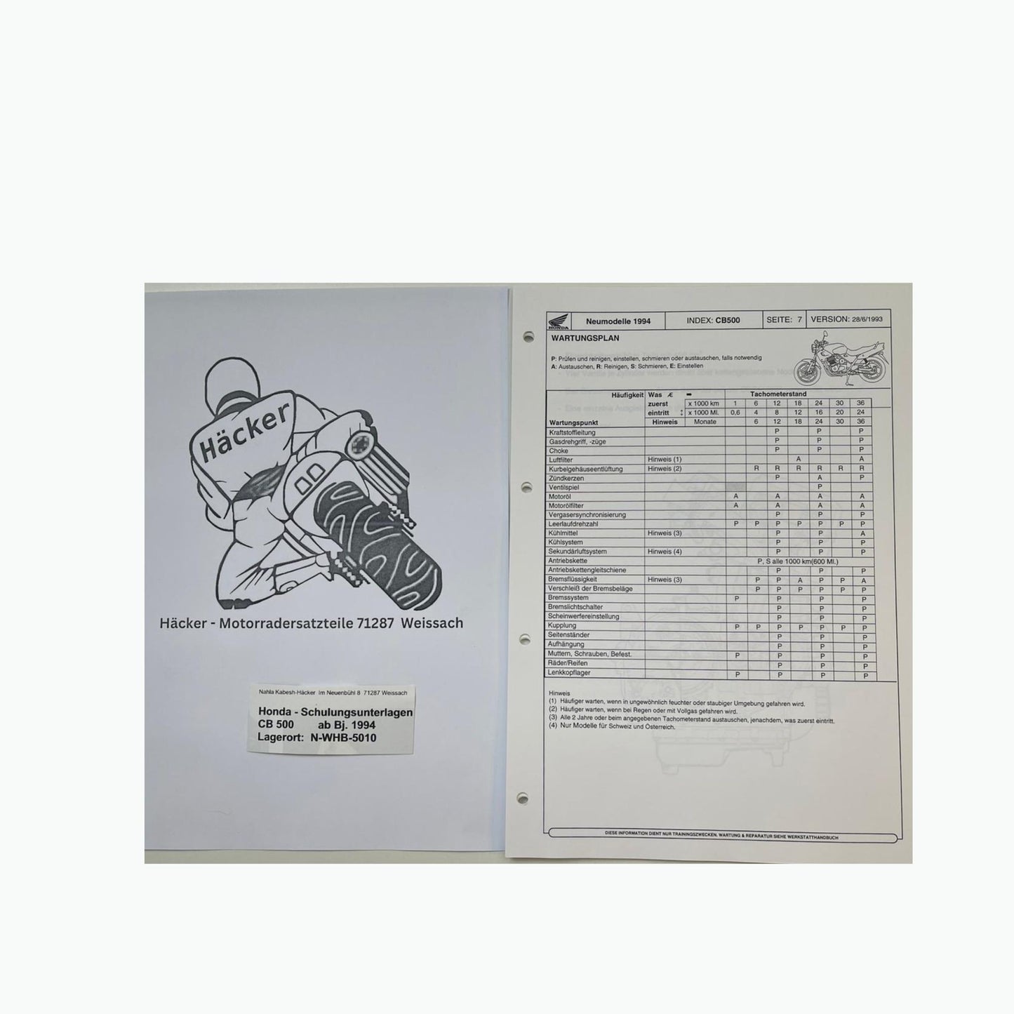 Honda Schulungs - Unterlagen CB500 CB 500 ab Baujahr 1994 für Sammler