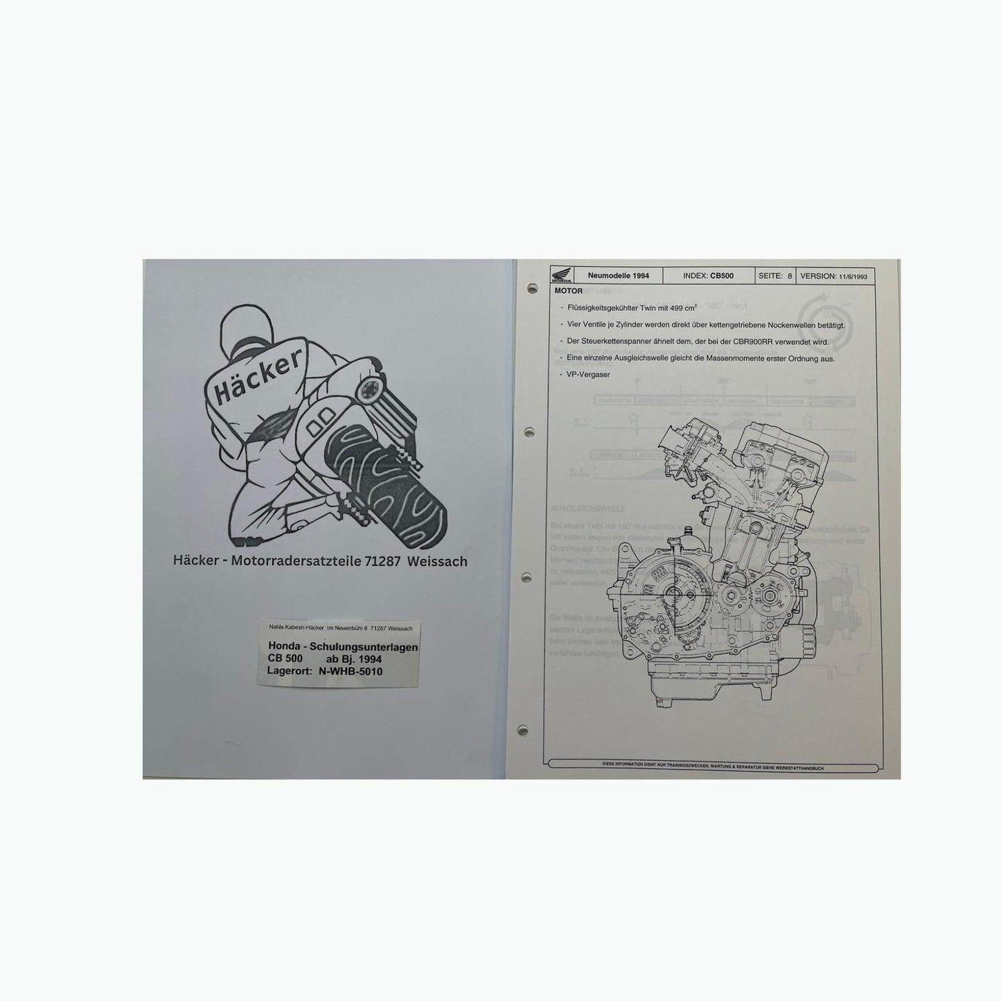 Honda Schulungs - Unterlagen CB500 CB 500 ab Baujahr 1994 für Sammler