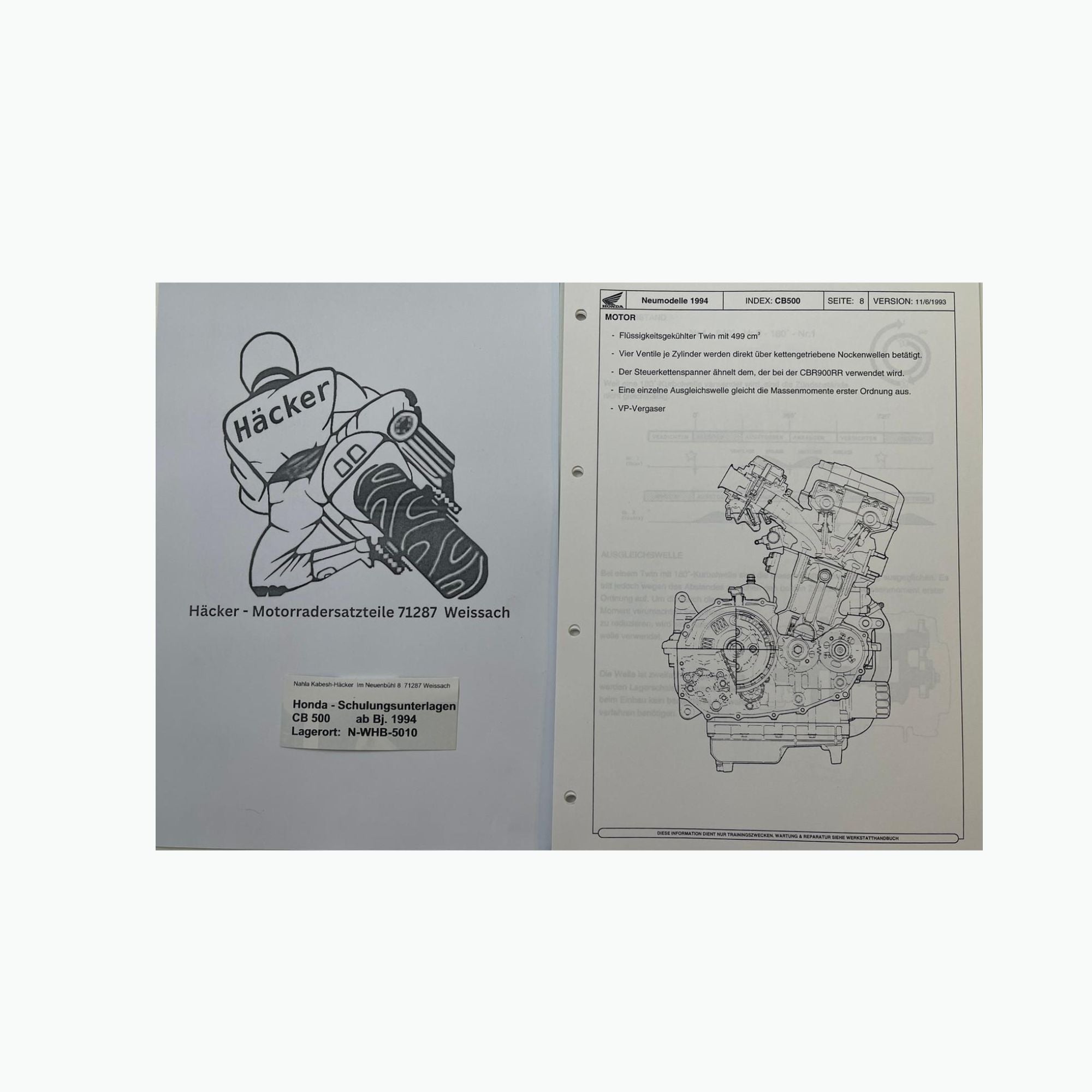 Honda Schulungs - Unterlagen CB500 CB 500 ab Baujahr 1994 für Sammler