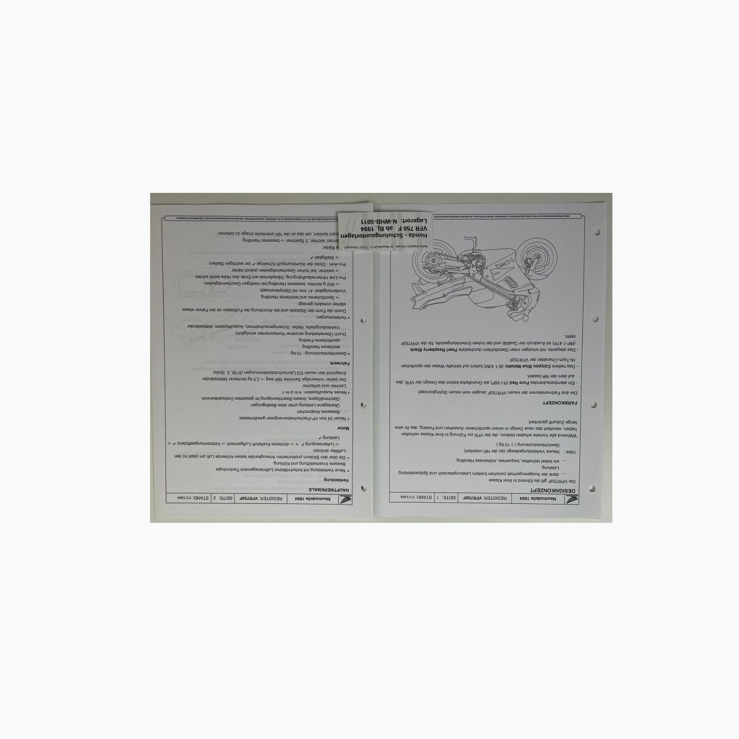 Honda Schulungs - Unterlagen VFR750F VFR 750 F ab Baujahr 1994 für Sammler
