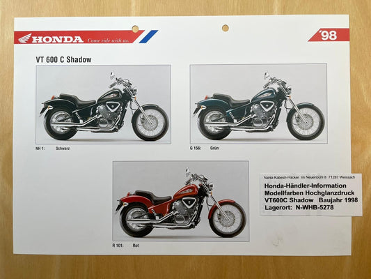 VT600C VT 600 C Shadow Baujahr 1998 - Honda Original Farbchart Prospekt