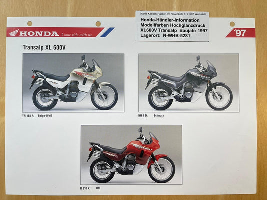 XL600V XL 600 V Transalp Baujahr 1997 - Honda Original Farbchart Prospekt