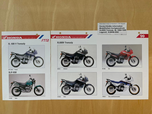 XL600V XL 600 V Transalp Baujahr 1998 + 1999 - Honda Original Farbchart Prospekt