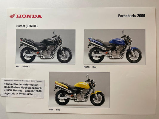 CB600 CB 600 Hornet Baujahr 2000 - Honda Original Farbchart Prospekt