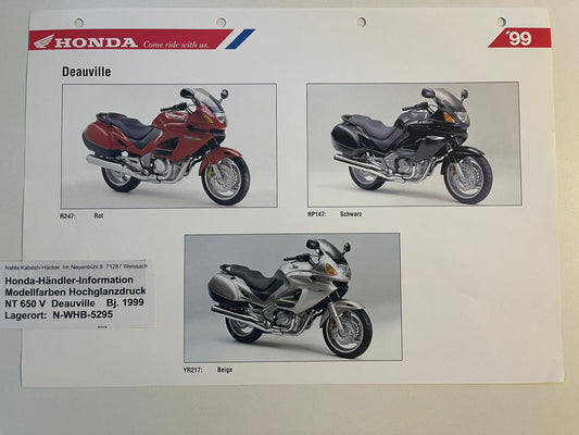 NT650V NT 650 V Deauville Baujahr 1999 - Honda Original Farbchart Prospekt