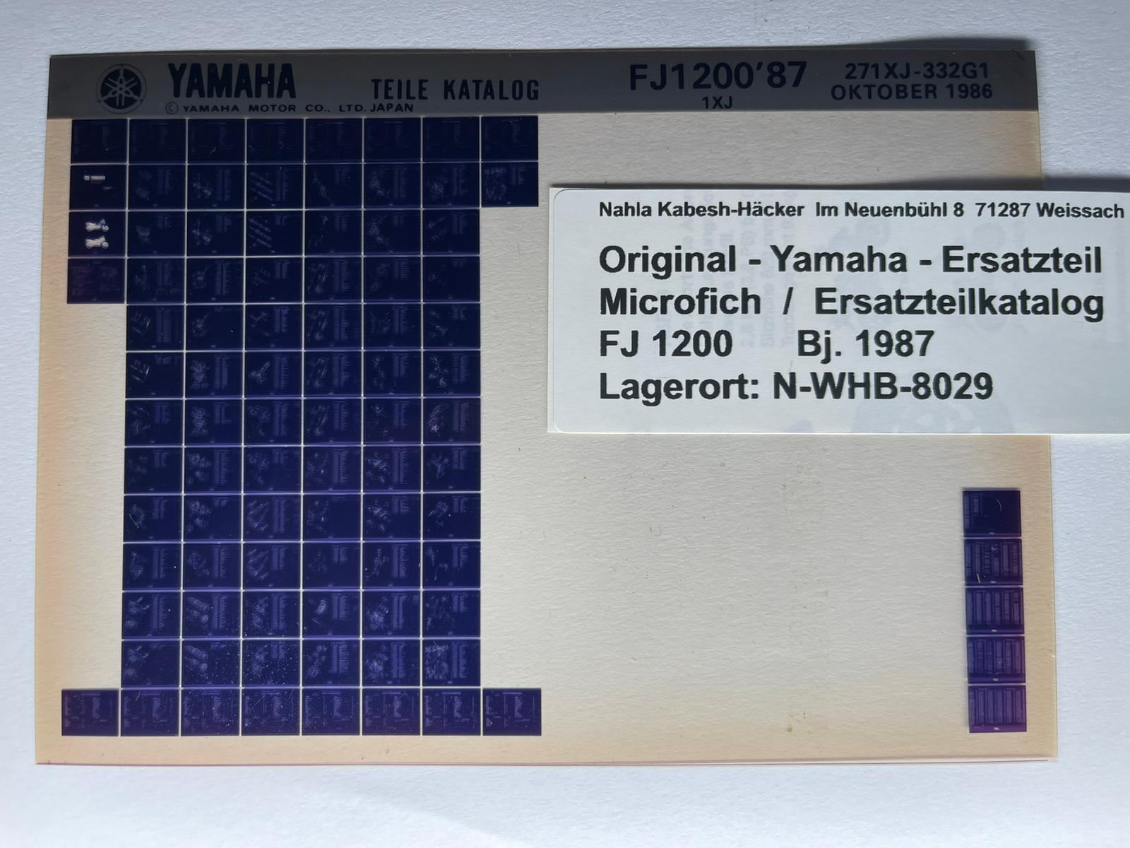 Microfich  FJ1200 - FJ 1200 - Bj. 1987 - Ersatzteilkatalog - Teileliste