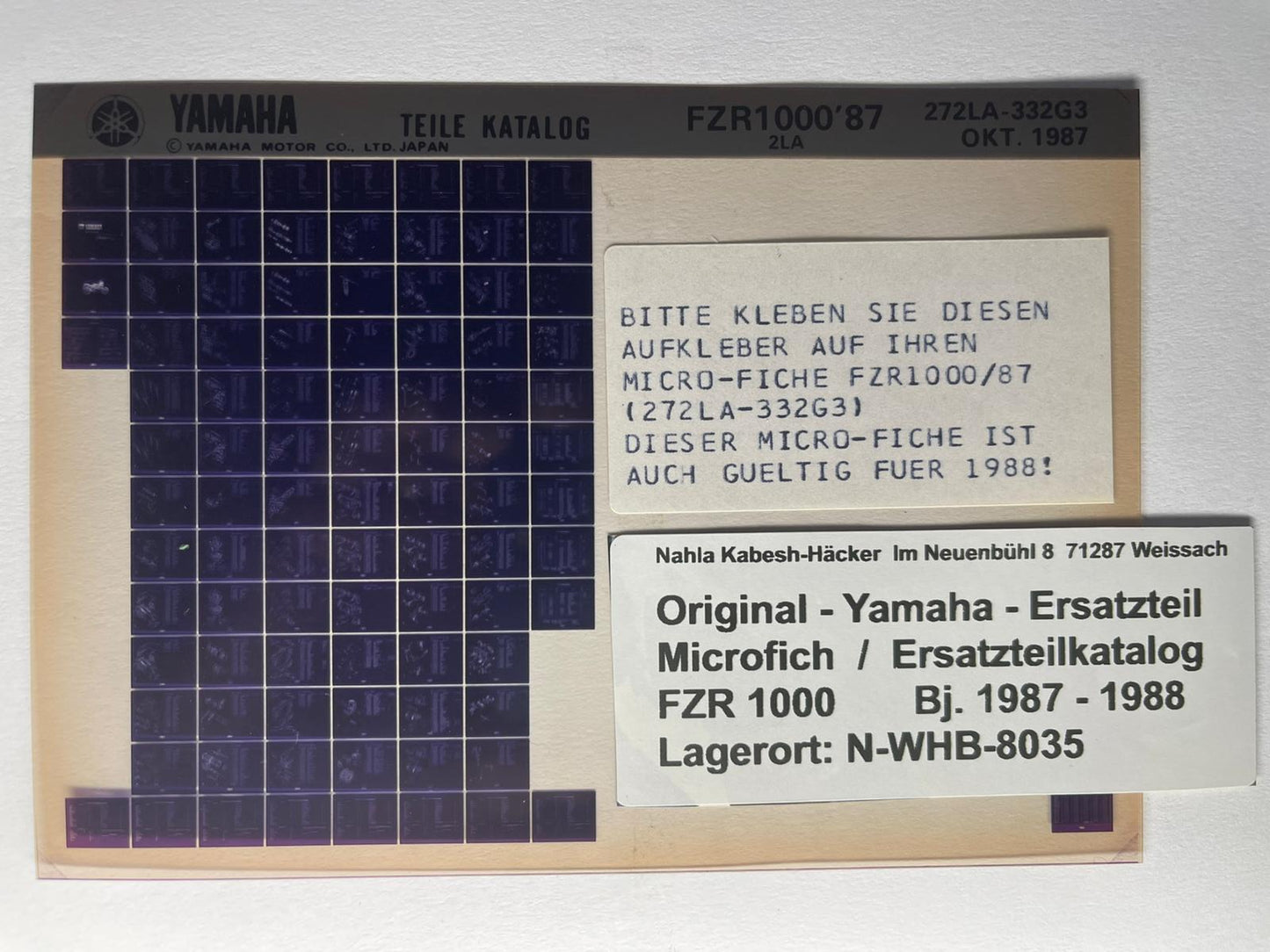 Microfich  FZR1000 - FZR 1000 Genesis - Bj. 1987 - 1988 - Ersatzteilkatalog