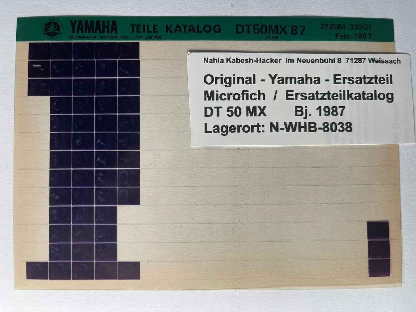 Microfich  DT50MX - DT 50 MX - Bj. 1987 - Ersatzteilkatalog - Mokick