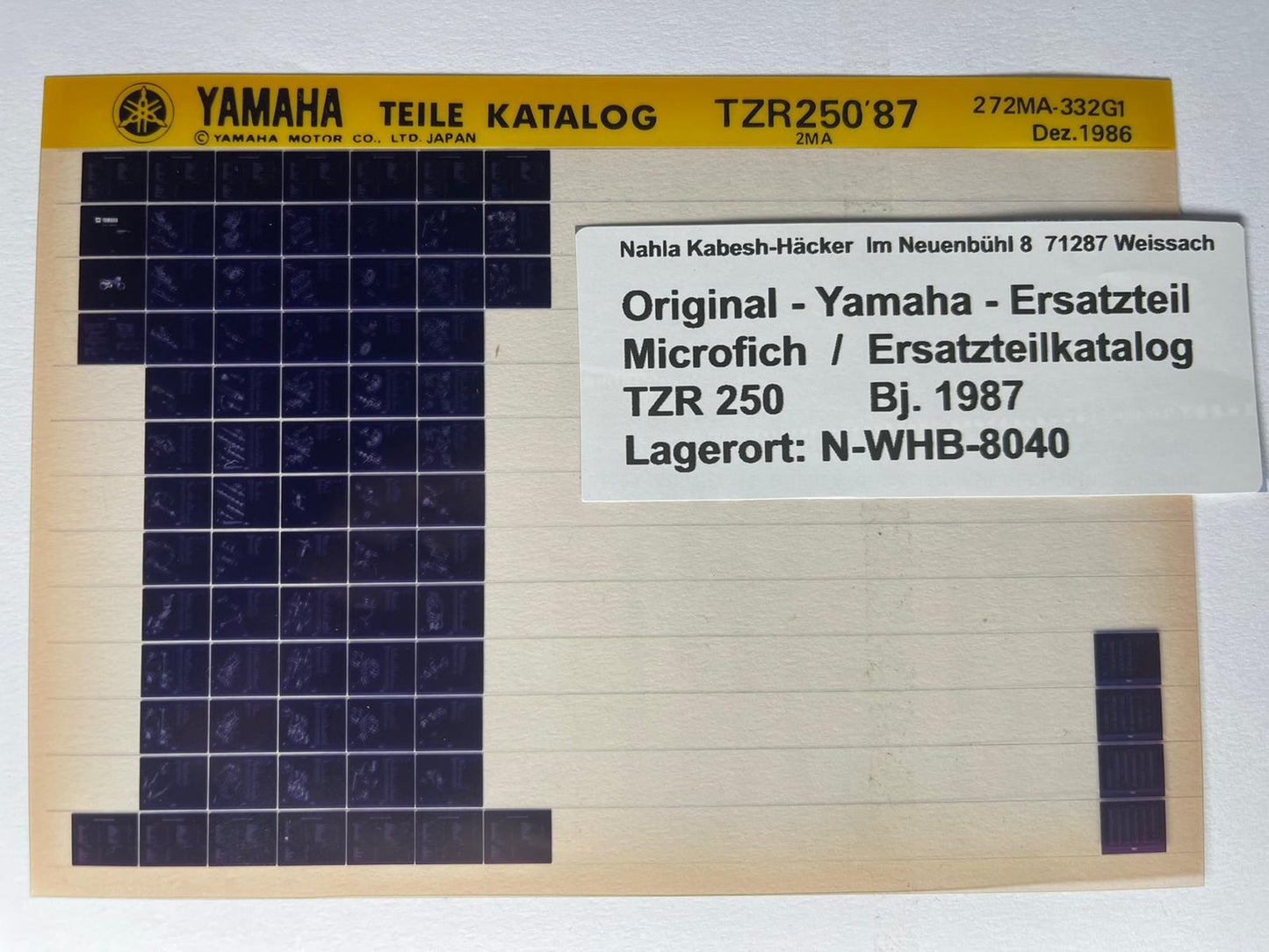 Microfich  TZR250 - TZR 250 - Baujahr 1987 - Ersatzteilkatalog