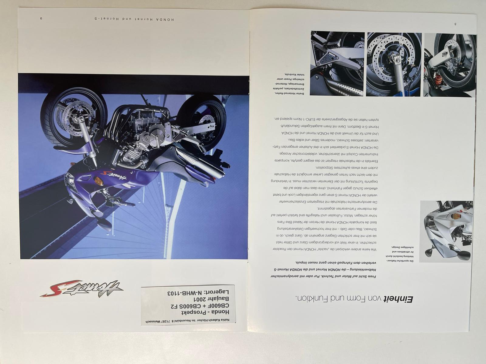 Prospekt Honda CB600F + CB600S Hornet Bj. 2001 + Aufkleber neu