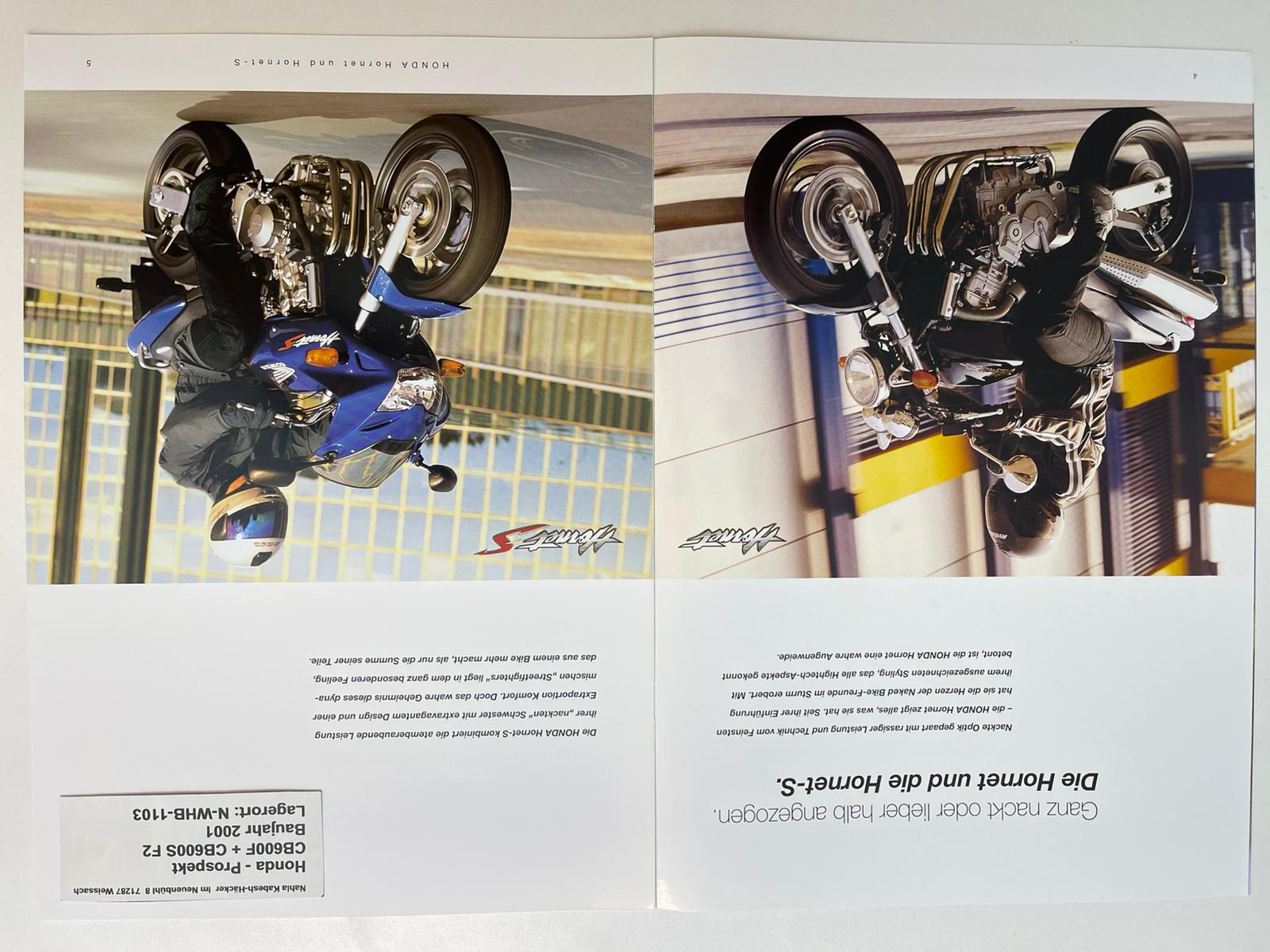 Prospekt Honda CB600F + CB600S Hornet Bj. 2001 + Aufkleber neu