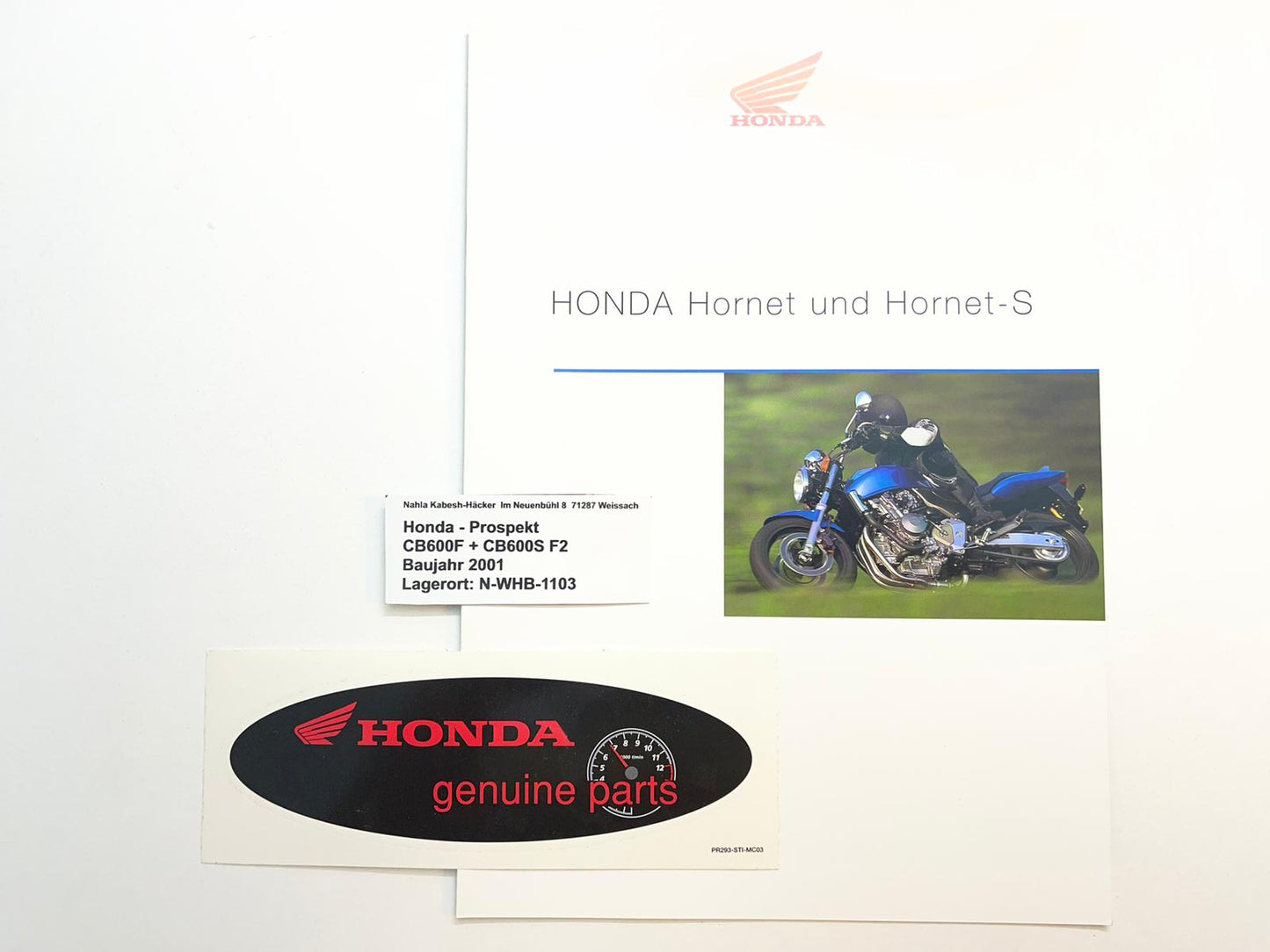 Prospekt Honda CB600F + CB600S Hornet Bj. 2001 + Aufkleber neu