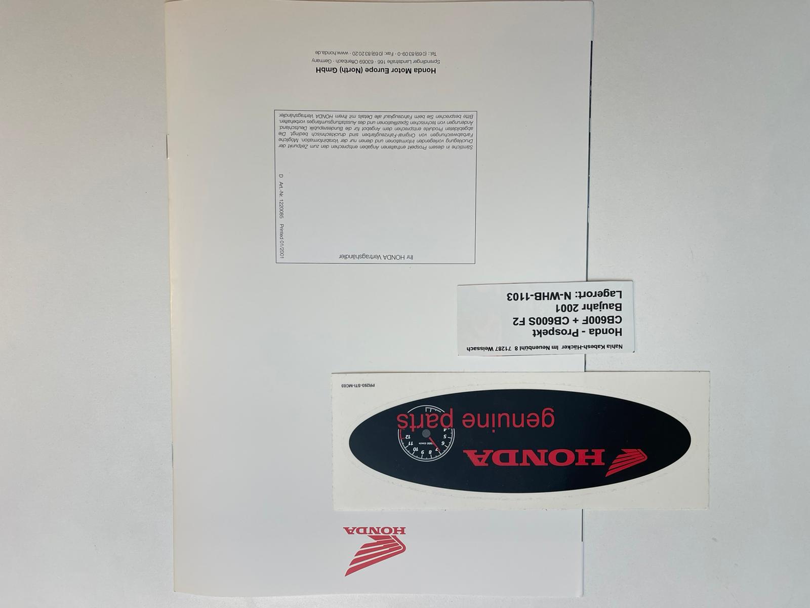 Prospekt Honda CB600F + CB600S Hornet Bj. 2001 + Aufkleber neu
