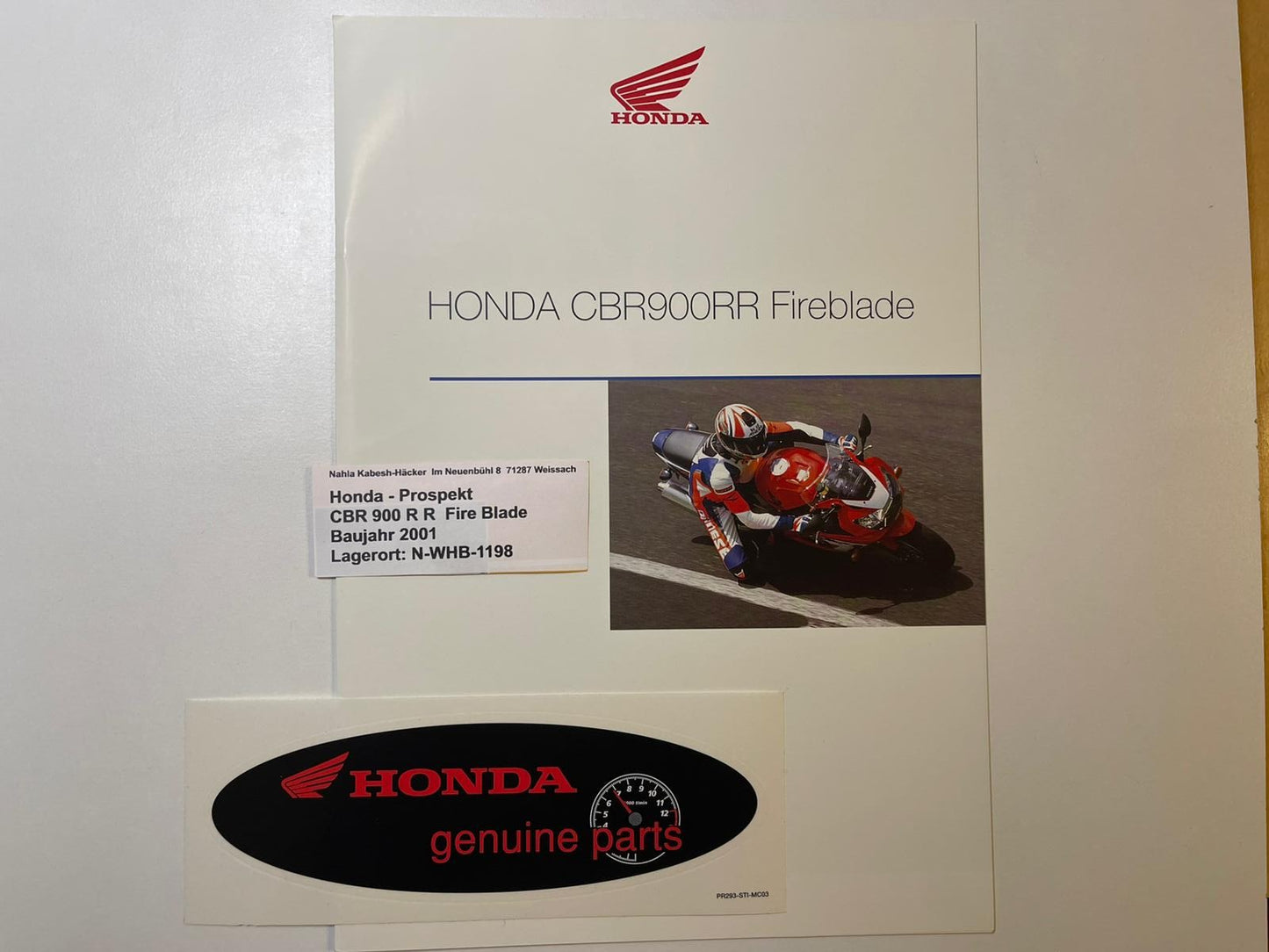 Prospekt Honda CBR900RR Fie Blade Bj. 2001 + Aufkleber
