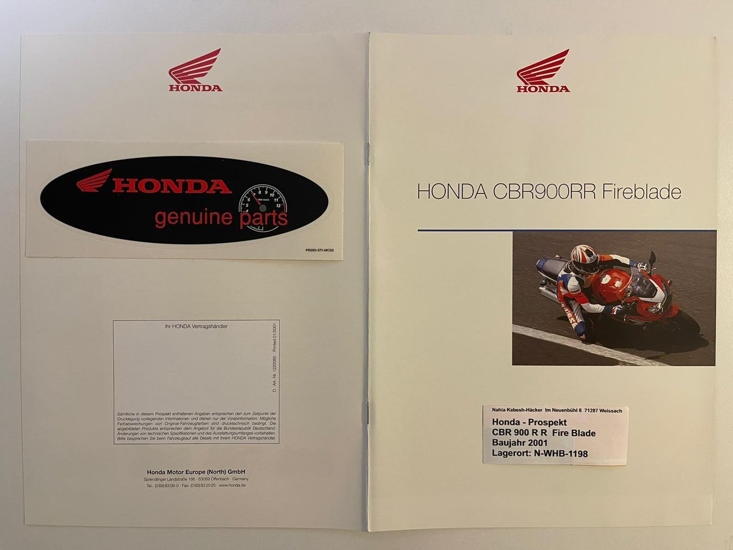 Prospekt Honda CBR900RR Fie Blade Bj. 2001 + Aufkleber