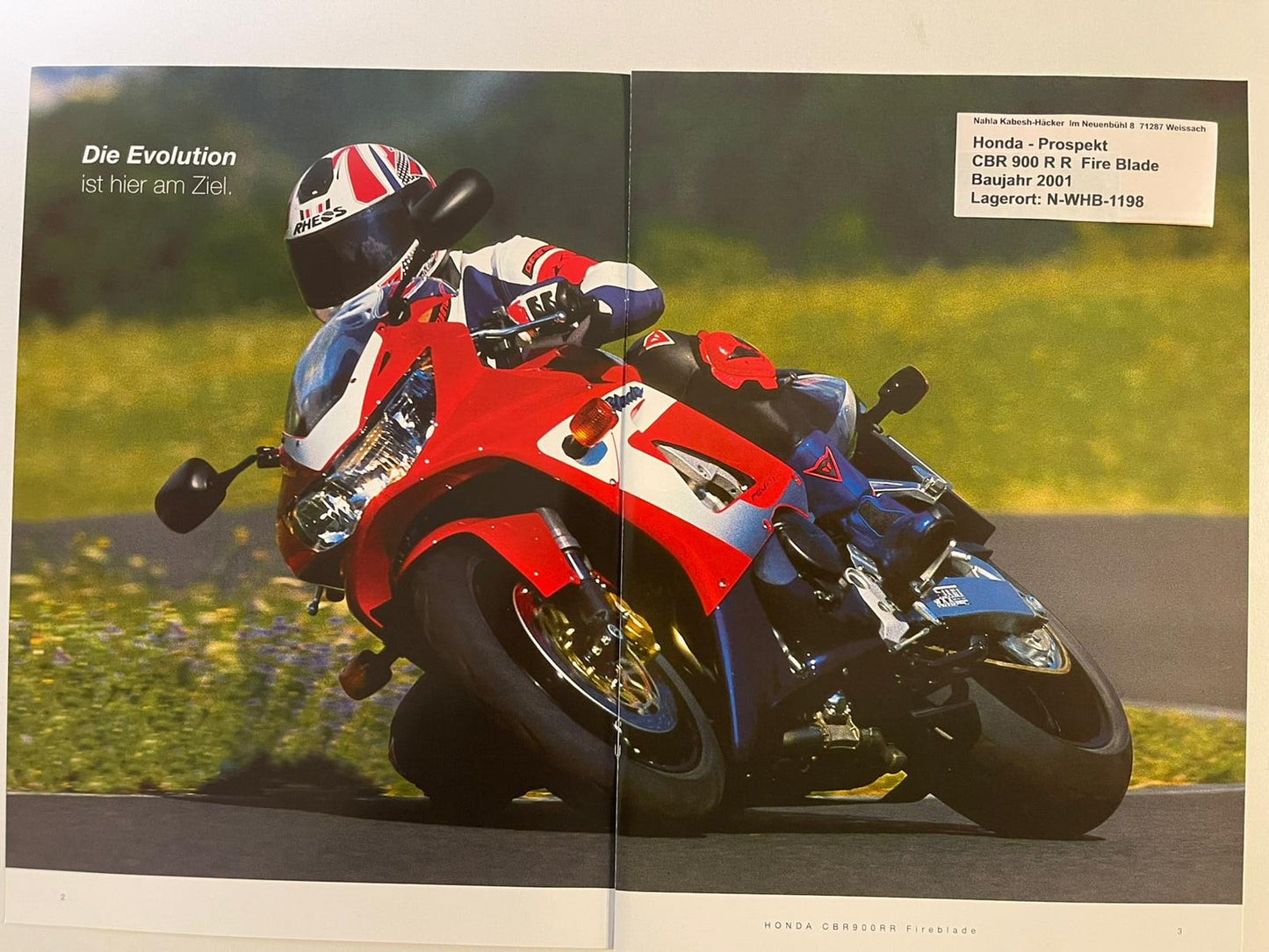 Prospekt Honda CBR900RR Fie Blade Bj. 2001 + Aufkleber