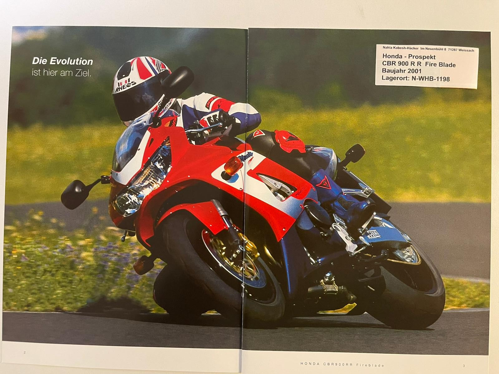 Prospekt Honda CBR900RR Fie Blade Bj. 2001 + Aufkleber
