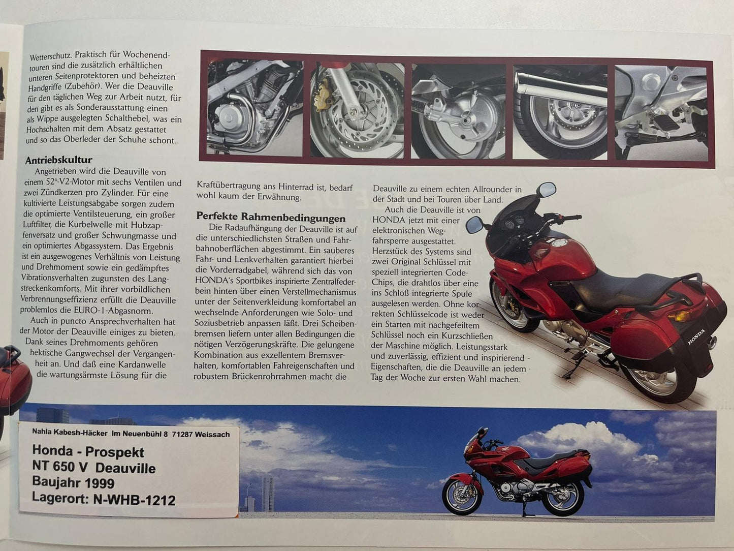 Prospekt Honda NT650V DEAuville Bj. 1999 + Aufkleber
