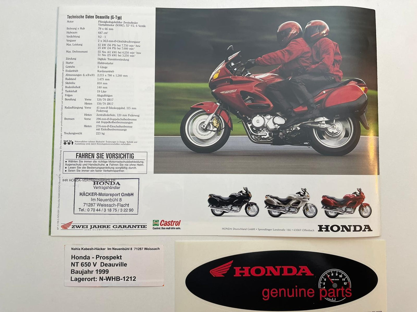 Prospekt Honda NT650V Deuville Bj. 1999 + Aufkleber