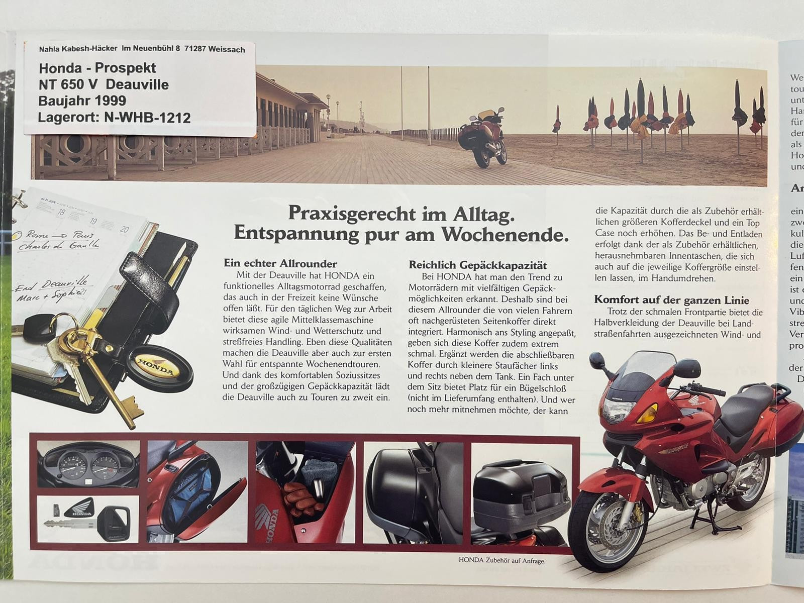 Prospekt Honda NT650V Deuville Bj. 1999 + Aufkleber