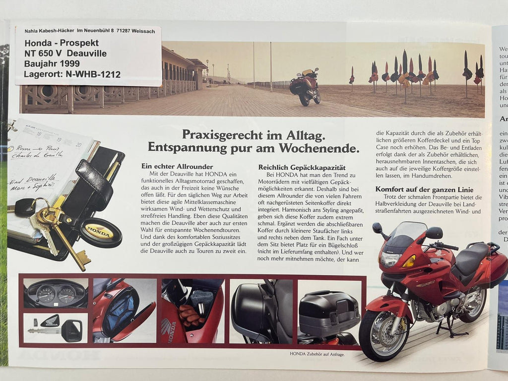 Prospekt Honda NT650V DEAuville Bj. 1999 + Aufkleber