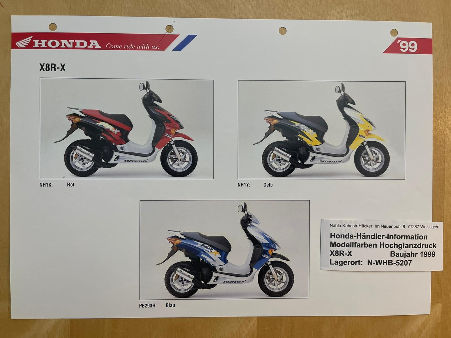 SZX50 SZX 50 X8R - X Baujahr 1999 - Honda Original Farbchart Prospekt