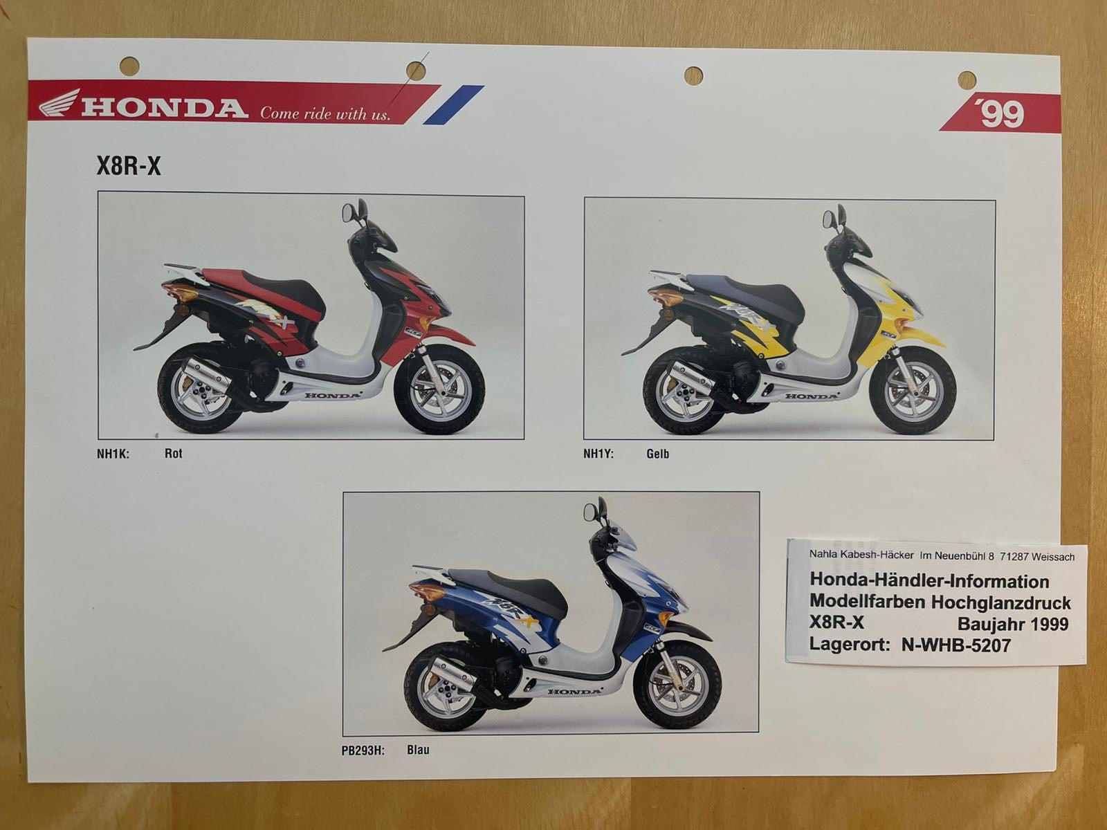 SZX50 SZX 50 X8R - X Baujahr 1999 - Honda Original Farbchart Prospekt