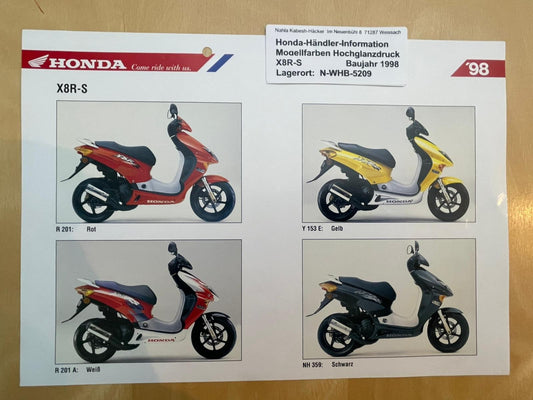SZX50 SZX 50 X8R - X Baujahr 1998 - Honda Original Farbchart Prospekt