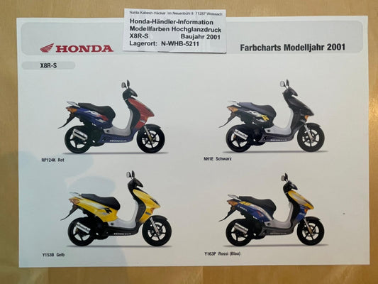SZX50 SZX 50 X8R - S Baujahr 2001 - Honda Original Farbchart Prospekt