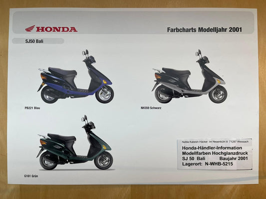 SJ50 SJ 50 Bali Baujahr 2001 - Honda Original Farbchart Prospekt