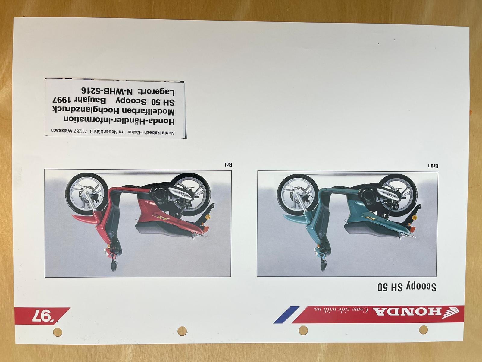 SH50 SH 50 Scoopy Baujahr 1997 - Honda Original Farbchart Prospekt