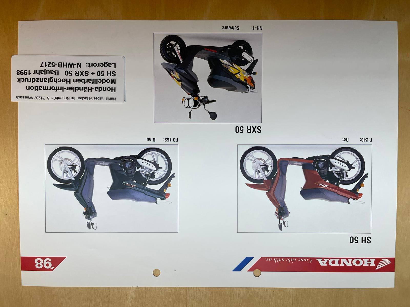 SH50 SH 50 Scoopy SRX50 SRX 50 Bj. 1998 - Honda Original Farbchart Prospekt