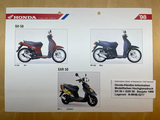 SH50 SH 50 Scoopy SRX50 SRX 50 Bj. 1998 - Honda Original Farbchart Prospekt