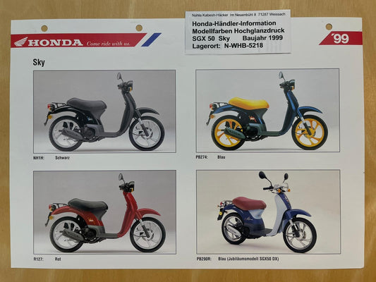 SGX50 SGX 50 Sky Baujahr 1999 - Honda Original Farbchart Prospekt