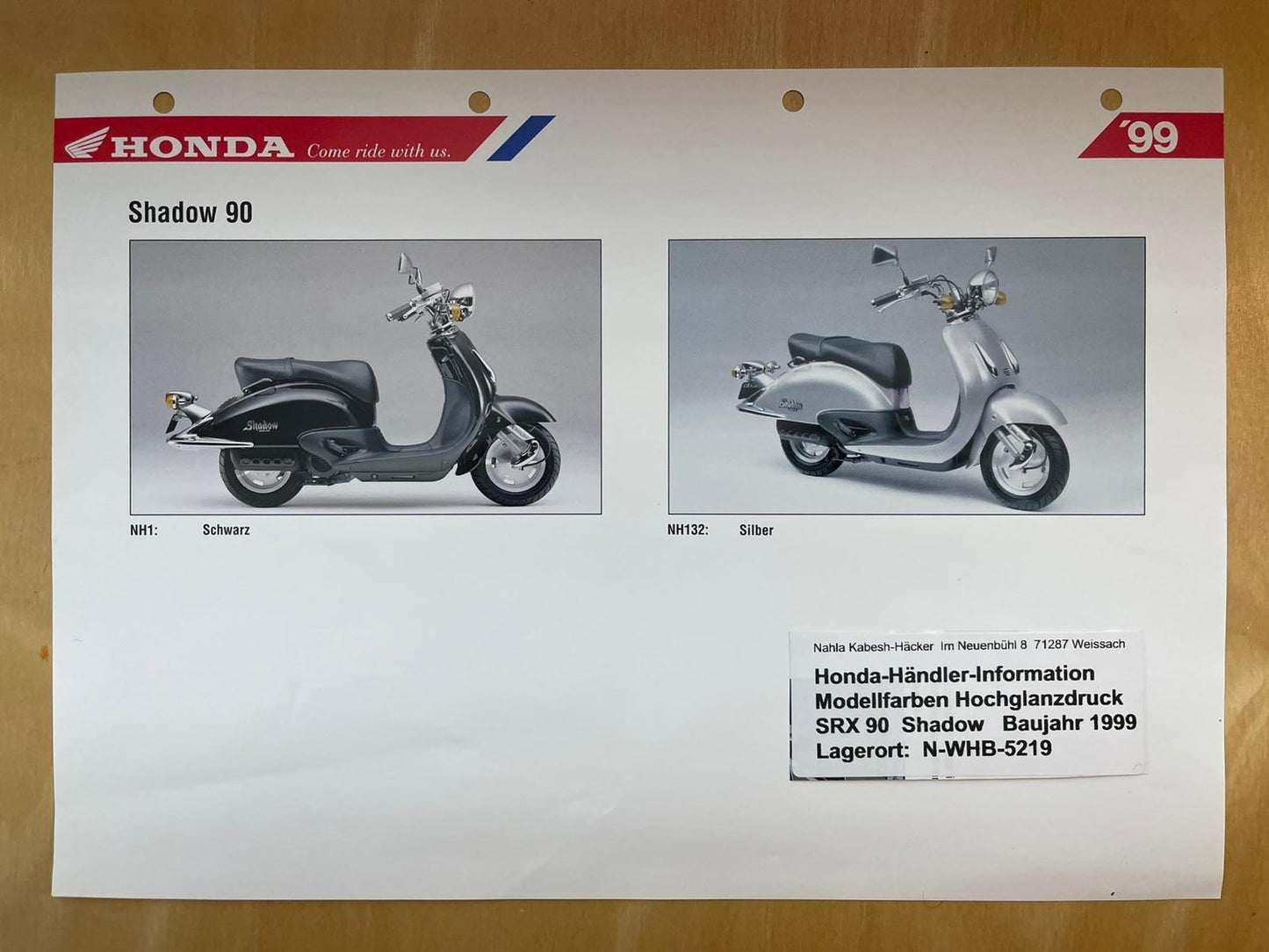 SRX90 SRX 90 Shadow Baujahr 1999 - Honda Original Farbchart Prospekt
