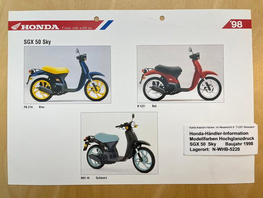 SGX50 SGX 50 Sky Baujahr 1998 - Honda Original Farbchart Prospekt