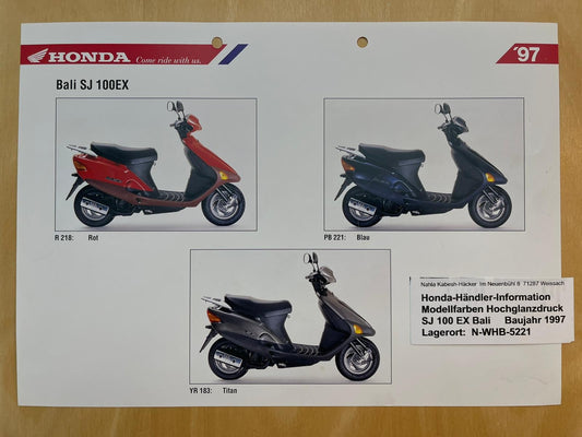 SJ100 SJ 100 EX Bali Baujahr 1997 - Honda Original Farbchart Prospekt